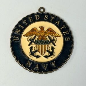 Vintage US Navy Small Brass Ornament 3.75" Classic Eagle Shield Boat Anchors